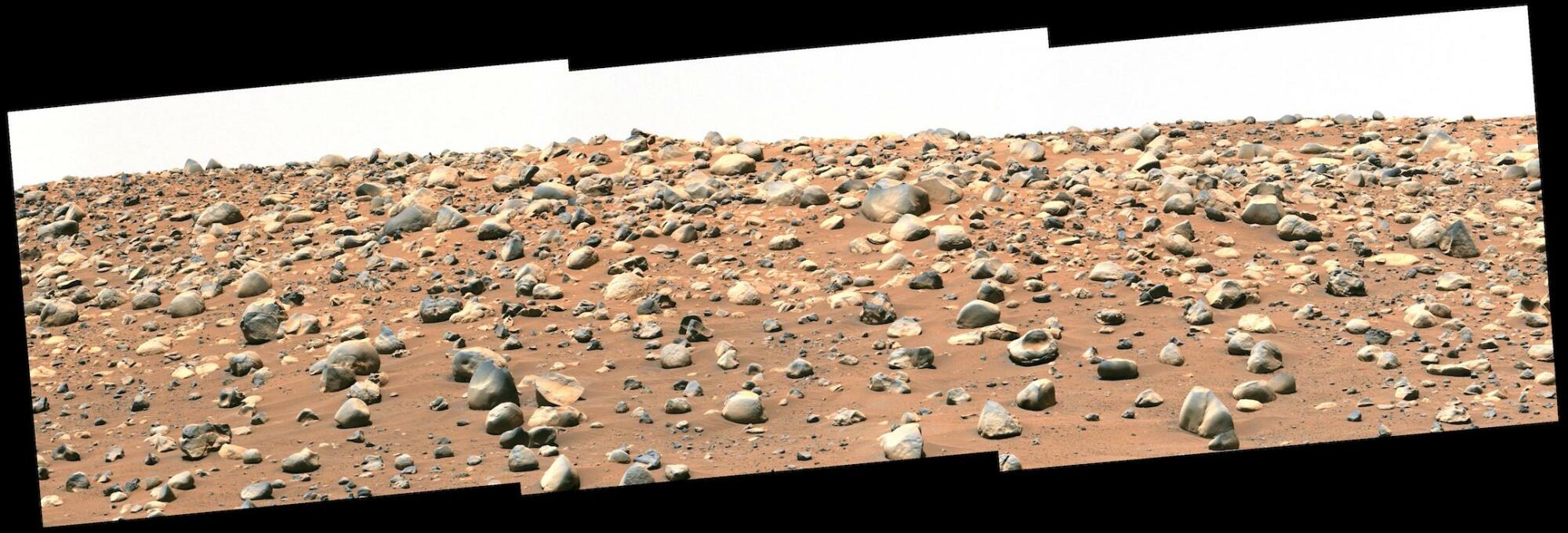 The Perseverance rover captured this boulder-strewn area called "Castell Henllys" from 328 feet (100 meters) away.