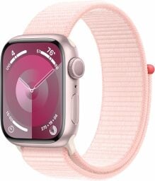 a pink apple watch series 9 on a white background