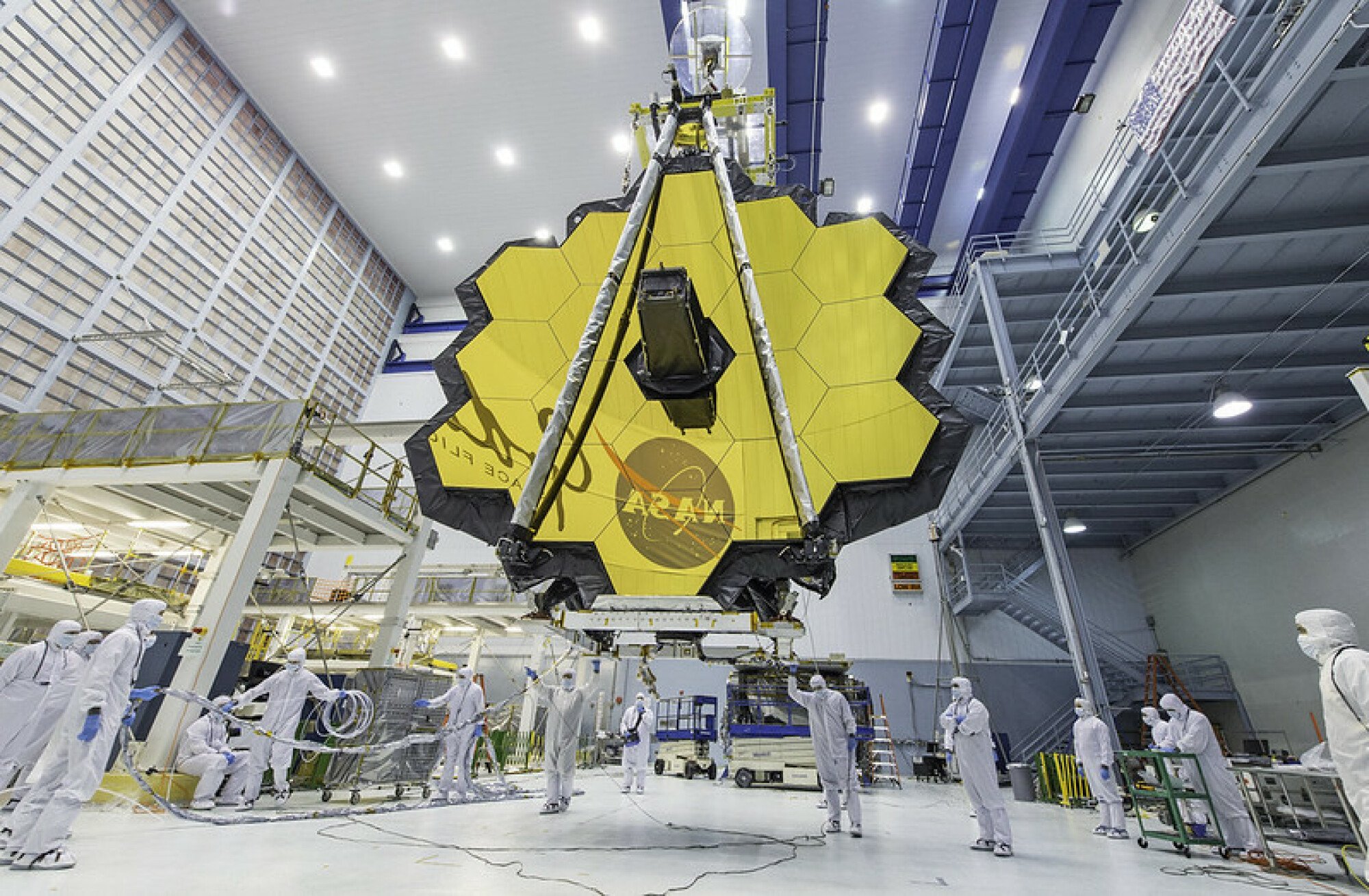 Engineers working on the James Webb Space Telescope