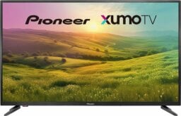 Pioneer TV with landscape view and colorful sky screensaver