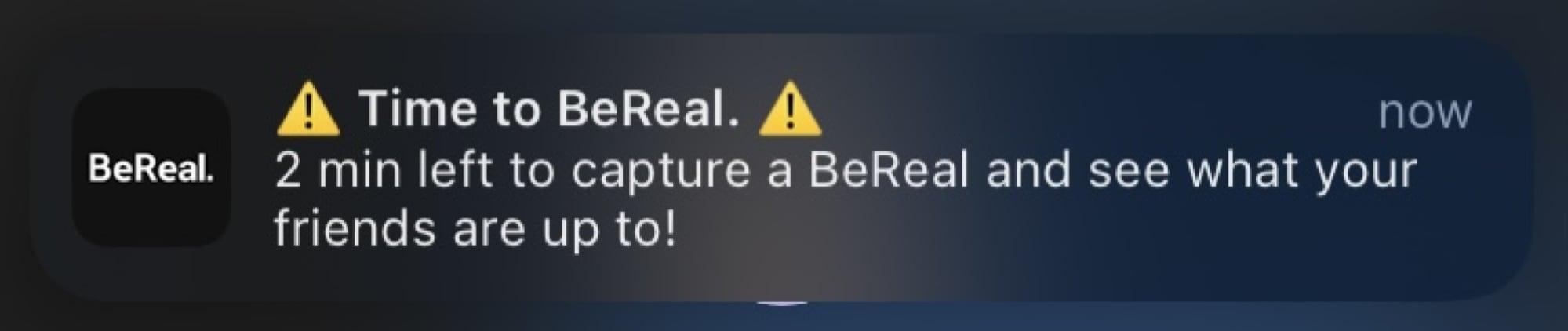 Screenshot of the BeReal notification you get once a day.