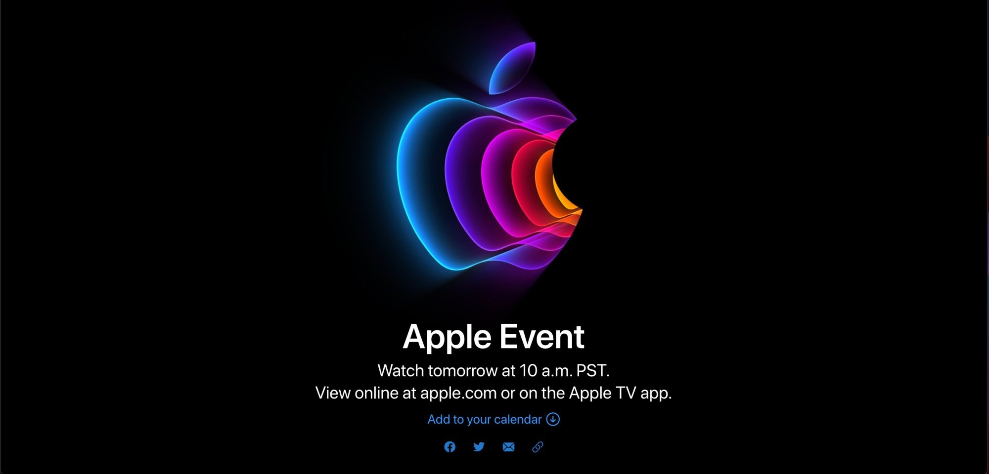 Screenshot of Apple events page featuring the announcement