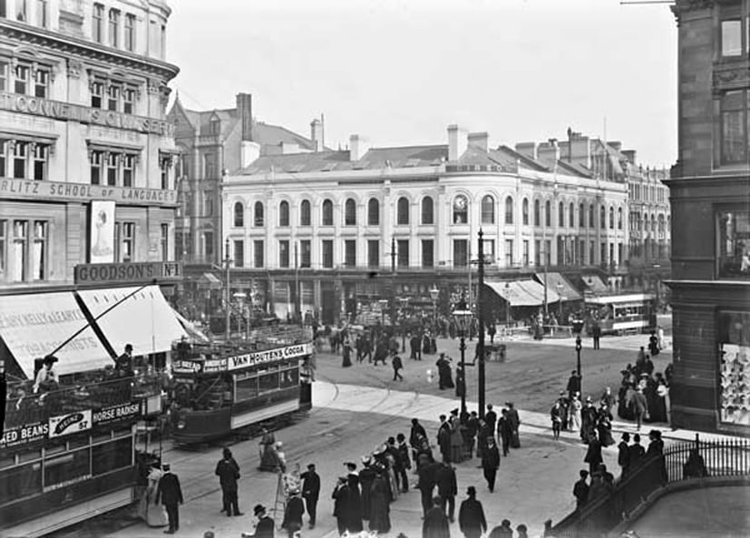 A black and white image of Castle Place, Belfast, 1907.